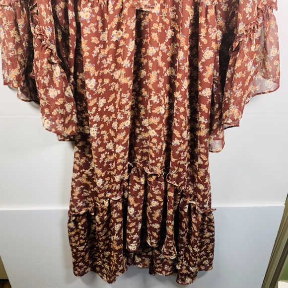 Victorian boho v-neck ruffled gypsy maxi brown burgundy floral western dress - Picture 2 of 14